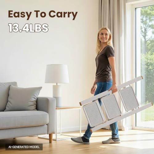 Image of 3 Step Ladder, Foldable Step Stool with Anti-Slip Pedal, Portable Iron Stepladder for Home and Kitchen, Easy to Store-Cream Chocalate(300LBS)