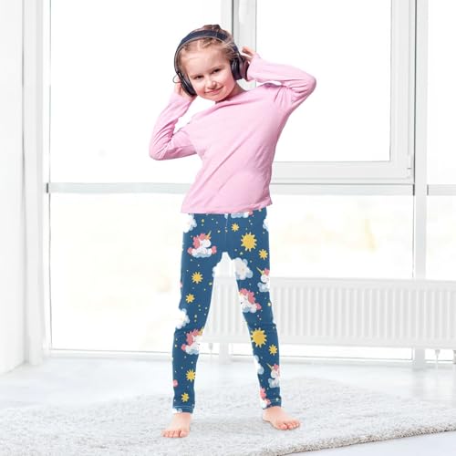 Cute Cartoon Girls' Leggings Toddler Doodles Unicorns Stars Blue Kids Yoga Pants Dance Active Tights 4T4