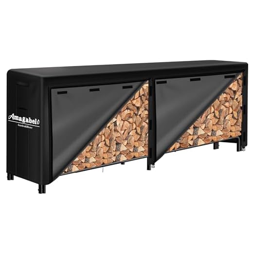 Amagabeli 8ft Firewood Log Rack Cover Combo Set Waterproof Outdoor Log Holder for Fireplace Heavy Duty Wood Stacker for Patio Kindling Logs Storage Steel Tubular Wood Pile Rack Tool Accessories Black