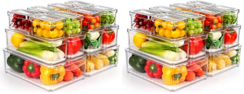 Image of ZIJUND 28 Pack Fridge Organizer, Stackable Refrigerator Organizer Bins with Lids, BPA-Free Fridge Organizers and Storage Containers for Fruit, Vegetable, Food, Drinks, Cereals, Clear