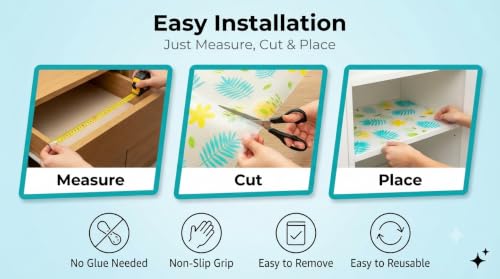 Image of Dribble EVA Shelf Liner Mat 45x500cm Roll, Non Slip Drawer & Cabinet Liner for Kitchen, Waterproof Oilproof Washable Fridge Mat, Anti Skid Cupboard Wardrobe Multipurpose Mat Tropical Breeze
