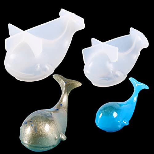 TikooTik 2 Pièces Moule en Résine de Silicone Baleine, Kit de Moulle Resine Epoxy Moule Dauphin 3D Animaux Océan Silicone Fondant Resin Mold pour Bricolage Loisirs Créatifs (Moule baleine) Cover
