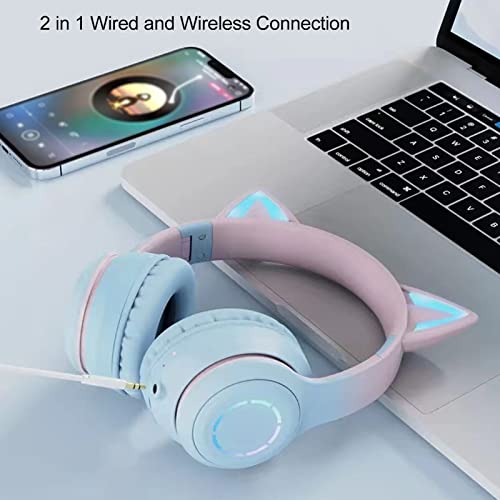 Casque de jeu Bluetooth sans fil bleu : style oreilles de chat avec LED - 6