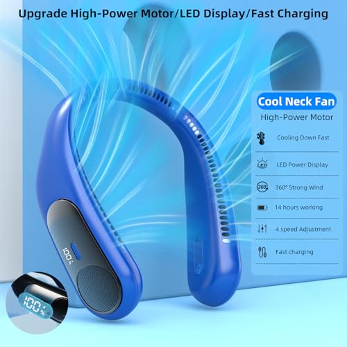 Image of Portable Neck Fan, Personal Wearable Bladeless Fan for Outdoor Indoor, LED Display, 360 Cooling, 4-Speeds, 6000mAh USB Rechargeable, Birthday Gifts for Men Women Dad Mom (Navy)