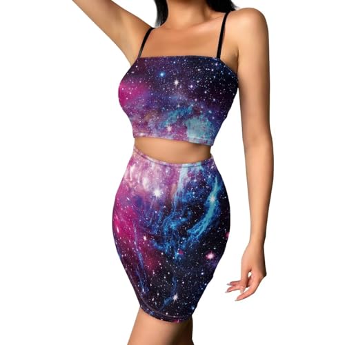 Image of Biyejit Women's 2 Piece Summer Outfits Spaghetti Strap Crop Tops and Bodycon Mini Skirt Dress Set Plus Size S-4XL