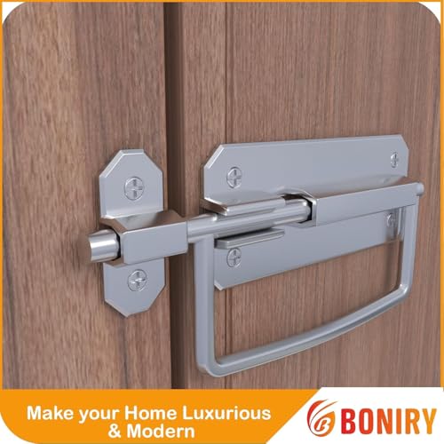 Image of Boniry Door Latch Lock, Kadi /Kundis with Grab Handles - Solid Metal Door Stopper for Bathroom, Home, Office - Easy Install, Smooth Sliding, Heavy Duty Latch (4, Chrome)