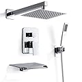 RTOBWEYE 8 Inch Shower Faucet Set, Rainfall Shower System with High Pressure Handheld Shower Head, Bathroom Mixer Shower Set Wall Mounted Shower Faucet Rough-in Valve and Trim Kit, with Tub Spout