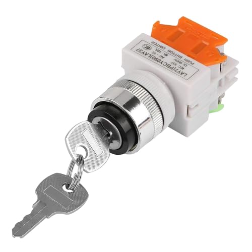 Key Switch, 22mm 2 Position Key Switch 220V LAY37-11Y/21 2 Position Key Operated Rotary Starter Switch 2 Positions ON Off Metal Keylock Switch for Mounting Industrial