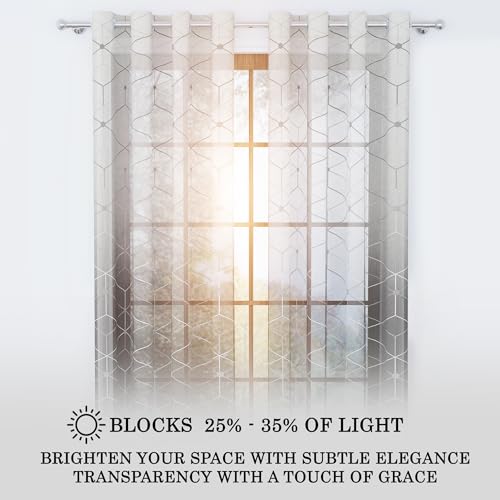 Image of Story@Home Door Curtains 7 Feet Long Set of 2 | Geometric Printed | Semi Transparent Curtain | Net Curtains | Sheer Curtain for Living Room | (118 X 215 Cm, Black & Grey) | Perfect for Home Decor
