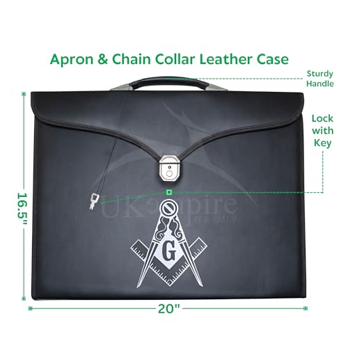Image of Masonic Apron & Chain Collar Case Leather Master Mason (Printed) MM, Provincial Size - Freemason Carrying Bags (Silver)