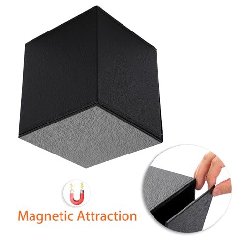 BTSKY PU Leather Cube Tissue Holder Box - Household/Office Square Tissue Box Cover, Textured Tissue Paper Box Case Napkin Holder, Black - Image 3