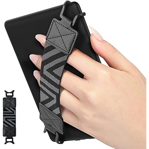MoKo Security Hand-Strap for 6-8" Kindle eReaders Fire Tablet, Kindle/Kobo/Voyaga/Lenovo/Sony Kindle E-Book Tablet, High-Elasticity Versatile Hand Strap Lightweight Finger Grip Holder, Black Cover