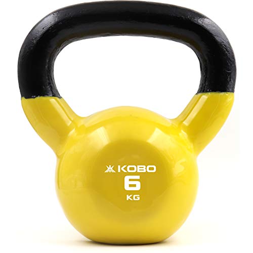Kobo Vinyl Coated Cast Iron Kettlebell with Wide Handles for Cross Training, Swings, Body Workout and Muscle Exercise