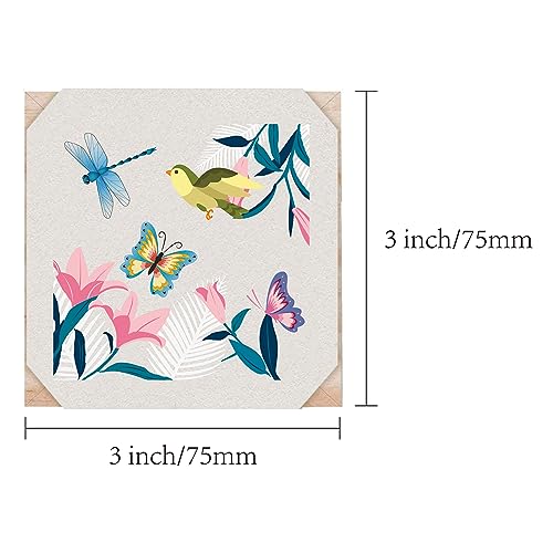 CREATCABIN Small Flowerpots Cube Wood Plant Pots Dragonflies Butterflies Birds Rustic Wooden Plant Stand Square Planter Succulent Cactus Pots Window Desk Decorative for Indoor Outdoor Office 3 x 3Inch - Image 2