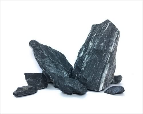Image of Stygian Black Rock with Greyish White Lines for Aquarium Decoration, Reef Tank Setup, Terrarium, Hardscape Creation, etc (Colour: Obsidian Black, 1.8kg)