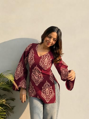 Image of ANNI Designer Cotton Short Kurti for Women | Stylish Kurti | Short Kurti Top | Casual Kurta for Women | Comfortable Cotton Kurtis for Womens