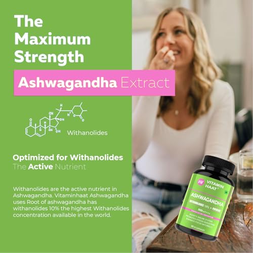 Image of Ashwagandha Supplements 90 Capsule| Organic Ashwagandha Powder Supplement for Men & Women | Supports Stress Management & Muscle Recovery Withanolides 10%, Piperine Bio Enhanced Formula by VitaminHaat