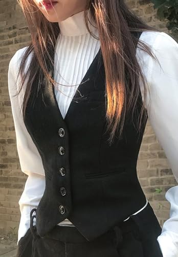 Women's Wool Blend Waistcoat V Neck Sleeveless Jacket Fully Lined Suit Vests2