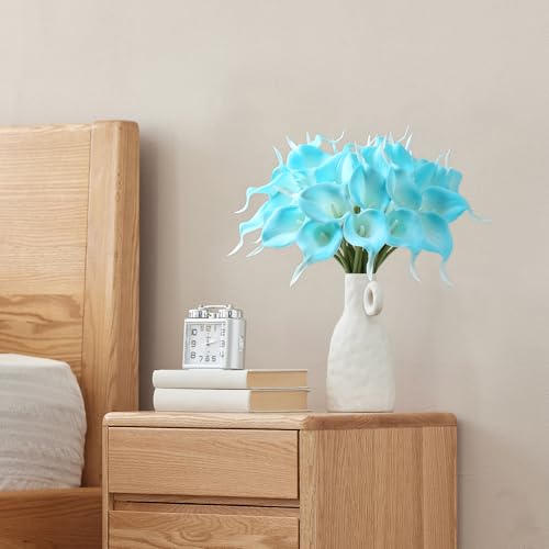 Image of SITUMEIZI 24 Pcs Peacock Blue Fake Flowers Artificial Calla Lily