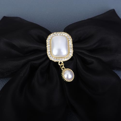 Pinza para el cabello Jumwrit negra grande en forma de moño de gasa con perlas y piedras para mujeres y niñas miniatura 3