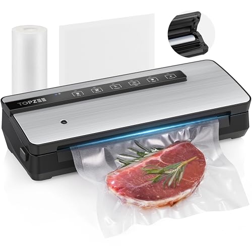 Vacuum Sealer for Food - 90kpa Vacuum Sealer Machine with Bags Storage and Built-in Cutter, Food Sealer with External Vac Function, Dry Moist Modes, Bag Roll included, Stainless Steel Silver