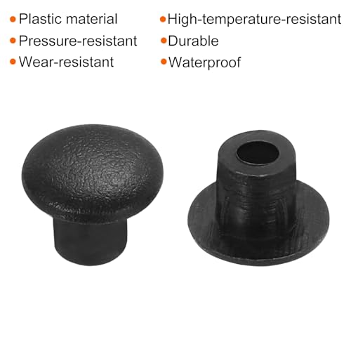 Image of MECCANIXITY 300pcs Plastic Hole Plugs, 5mm (3 /16 Inch) Black Screw Caps Cover Snap in Locking Round Button Top Shelf Plugs for Cabinet Cupboard Bookcase License Plate Furniture