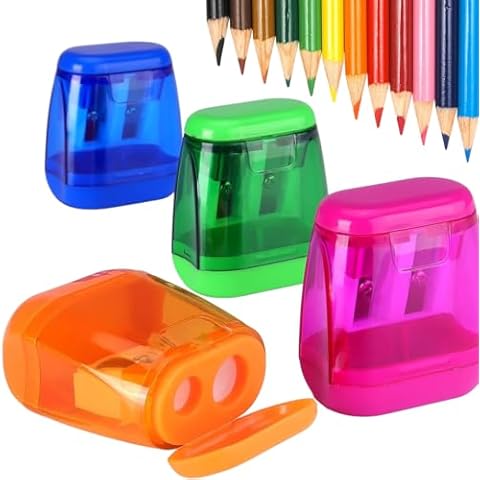 4 Pcs Pencil Sharpener Manual, Colorful Compact Dual Holes Pencils Sharpener with Lid for Kids & Adults, Portable Hand Held Pencil Sharpener for School Class Office Home Cover