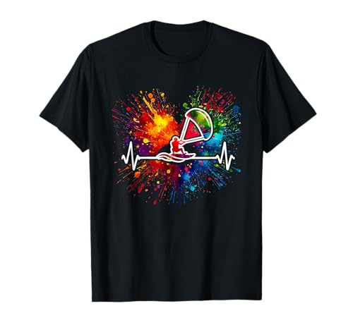 Kite Surfing Heartbeat Colorido Splash Aventura Kitesurfer Camiseta