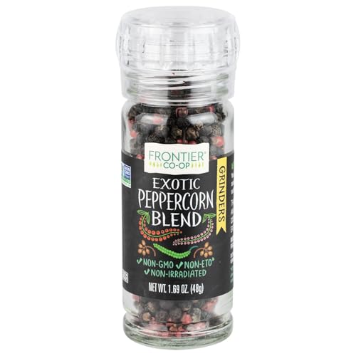 Frontier Co-op Exotic Peppercorn Blend Grinder, 1.69 oz - Gourmet Cubeb, Grains of Paradise, and Black and Pink Peppercorn Medley