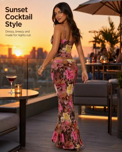 Image of Two Piece Skirt Set Women Maxi Long Skirt and Top Outfit