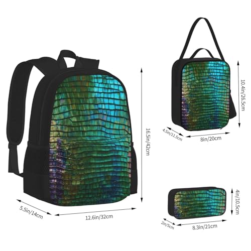 Magical Pattern Print 3 Piece Backpack Set, Laptop Daypack, Lightweight Bookbag Set With Lunch Bag Pencil Case3