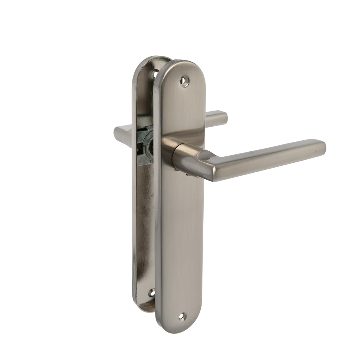 Amig Metallic Silver - Door Handle On Backplate Mod. Mai Pb - For Interior Doors - 8 Mm Spindle - Backplate 240×45 Mm - Aluminium - Brushed Nickel Finish