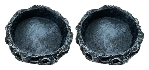 Cuenco de alimentación para reptiles, 2 cuencos de agua y alimentos, cuenco de resina poco profunda para reptiles para leopardo, gecko, escorpión, lagartijas
