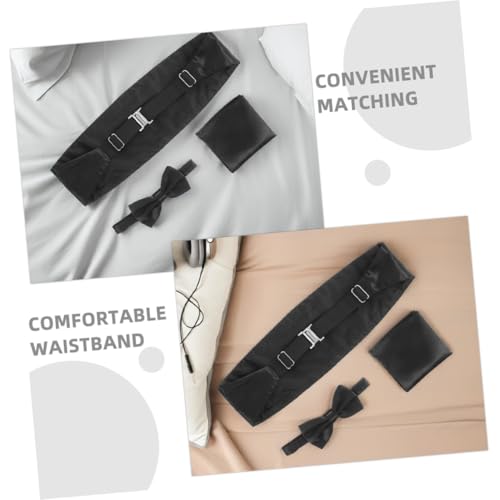 Set de Cummerbund y Corbata de Moño Negro para Hombre miniatura 3