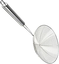 Peneira Escumadeira Grande em Aço Inox para Fritura de Batatas, Pastéis, 34x11 cm, Cabo Ergonômico