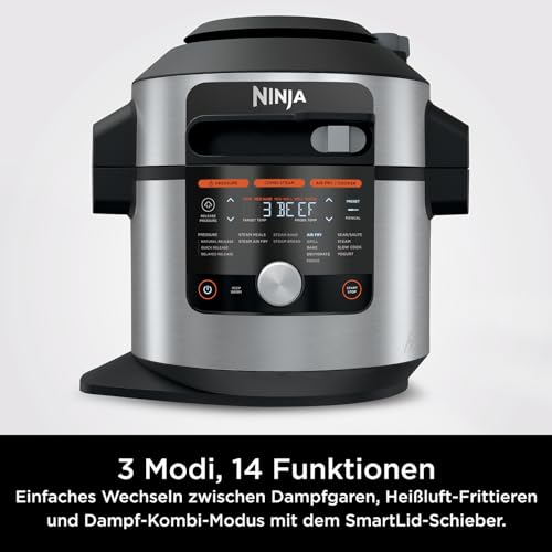 Ninja Foodi MAX Multikocher mit Smart Deckel, 7,5L, 14-in-1 Multicooker, Pressure Cooker Schnellkochtopf, Airfryer Heißluftfritteuse, Slow Cooker, digitaler Temperaturfühler, Edelstahl, OL750EU – Bild 3