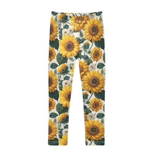 Girls Leggings Sunflower Florals Daisy Soft Toddler Leggings for Girls Kids Pants Size 4T-10T