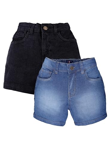Image of KiddoPanti Boys Knee-Length Denim Shorts | Stretchable Cotton Poly Denim | Comfortable Fit with Button Elasticated Waistband & Zip Fly