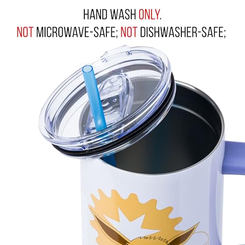 Image of Silver Buffalo Pokemon Double Walled Stainless Steel Tumbler with Handle Featuring Eevee, Fits in Standard Cup Holder, 40 Ounces