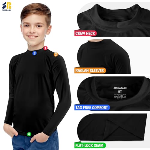 Image of Boys Rash Guard Long Sleeve UPF 50+ Sun Protection Swim Shirt for Youth Kids Black Size 12-14