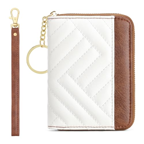 Image of GAEKEAO Credit Card Holder Small Wallet for Women RFID Blocking Leather Zipper Wallet with Wristlet Beige&Brown