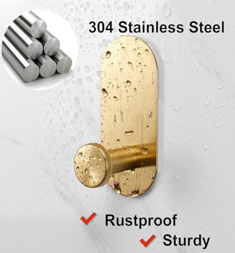 Image of CentraLit 3 PCS Gold Self-Adhesive Stainless Steel Bathroom Hooks - Heavy-Duty Wall Hangings, Waterproof & Drill-Free Strong Towel, Coat, and Kitchen Hooks for Kitchen - Waterproof and Rustproof