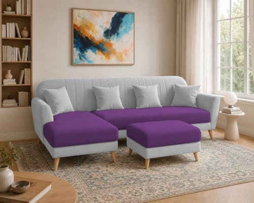 Image of Atticus LHS 6 Seater L Shape Sofa Set with Ottoman Living Room (Purple Grey Colour Fabric) Premium Fabric Sofa Set for Living Room