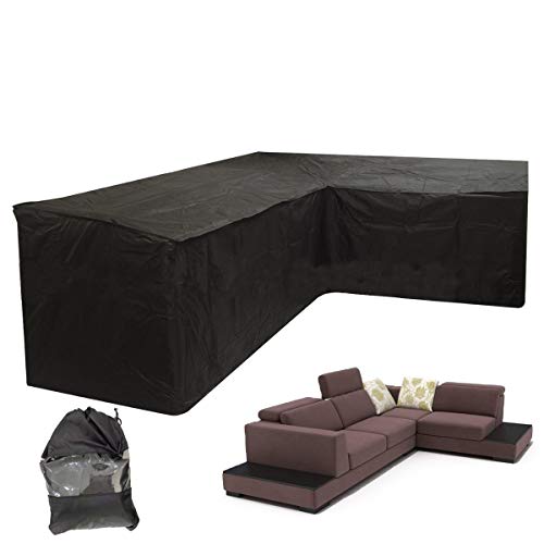 COOSOO Patio V Shape Sofa Cover Sectional Waterproof Corner Sofa Protector Outdoor Dust-proof Anti-UV Furniture Couch Cover for Lawn Garden Yard Indoor with Windproof Buckle Black