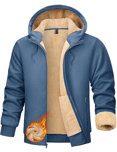TACVASEN Men's Zip Up Sherpa Lined Hoodies Thick Fleece Heavyweight Jacket Windproof Thermal Zipper Sweatshirt