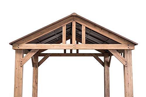 Sunjoy Coen L-GZ1171PWD-B Hudson Cedar Wood Pavilion with Hardtop, Gazebo, 14'x12', Natural/Brown