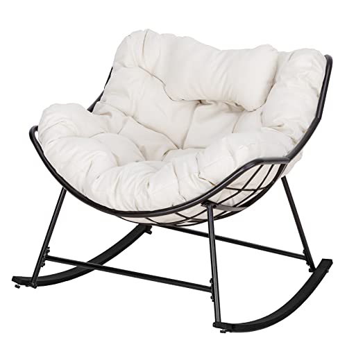 Sunseen Indoor & Outdoor Rocking Chair,Thicken Padded Cushion Rocker Recliner Chair Outdoor With Headrest For Front Porch,Garden,Patio,Backyard,Living Room,Beige #TOP4