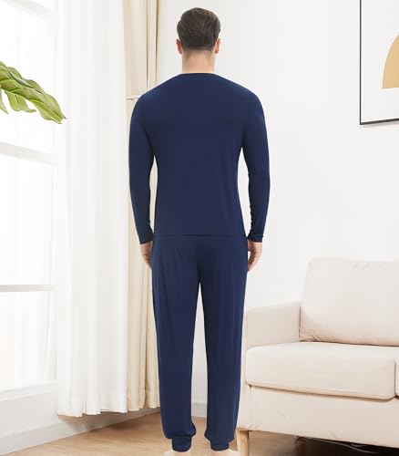 Image of NACHILA Mens Pajamas Set Long Sleeve Henley Sleepwear Top Soft Jogger Pants Pajamas Cool Pjs Set,Viscose Made from Bamboo
