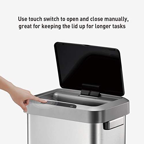 Image of EKO EK9262MT-45L Horizon 45 Liter /11.9 Gallon Rectangular Motion Sensor Trash Can or Recycling Bin, Brushed Stainless Steel Finish