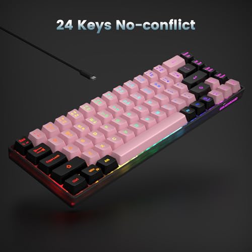 Image of 65% Wired Gaming Keyboard, LED Backlit, Ultra-Compact Anti-Ghosting No-Conflict 68 Keys Membrane Gaming Wired Keyboard for PC Laptop Windows Gamer(Pink-Black)